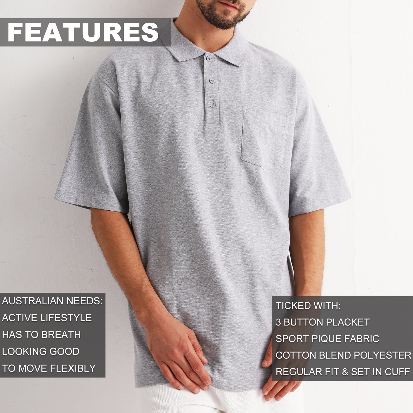 ISUSI Everyday Men’s Polo Shirt – Cotton Blend with Pocket, UPF 30+, Multiple Colours