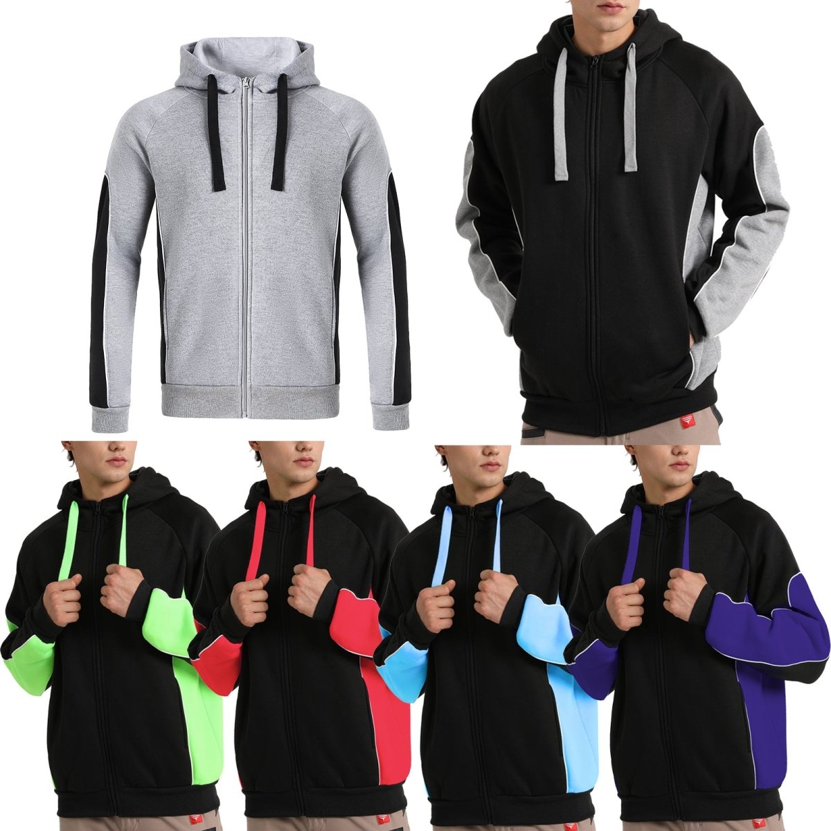 "Panel Full Zip Hoodie Jumper, Contrast Sleeve, multi-colour options overview – Big Bee Workwear"