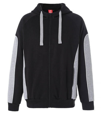 "Panel Full Zip Hoodie Jumper in Black with grey, Contrast Sleeve, front – Big Bee Workwear"