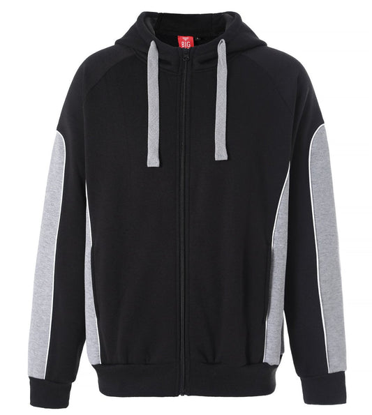 "Panel Full Zip Hoodie Jumper in Black with grey, Contrast Sleeve, front – Big Bee Workwear"