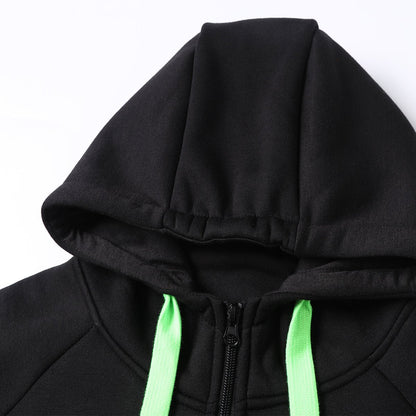"Panel Full Zip Hoodie Jumper, Contrast Sleeve, collar detail close-up – Big Bee Workwear"