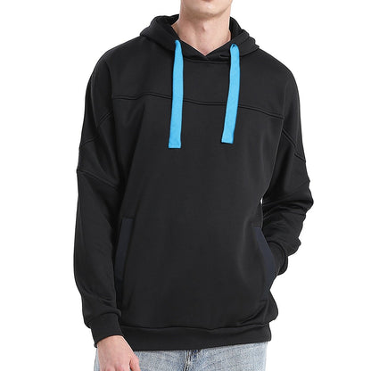 "fly hoodie in Black with Aqua Blue, model front – Big Bee Workwear"