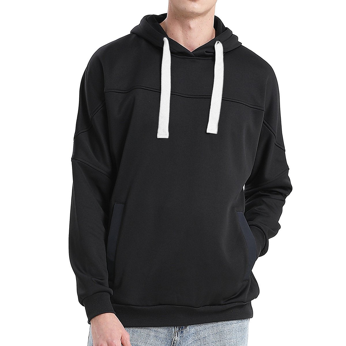 "fly hoodie in Black with white, model front – Big Bee Workwear"