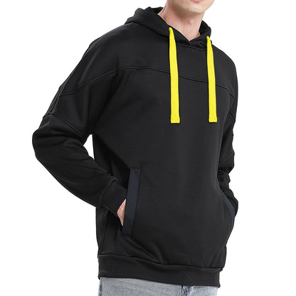 "fly hoodie in Black with yellow, model side – Big Bee Workwear"
