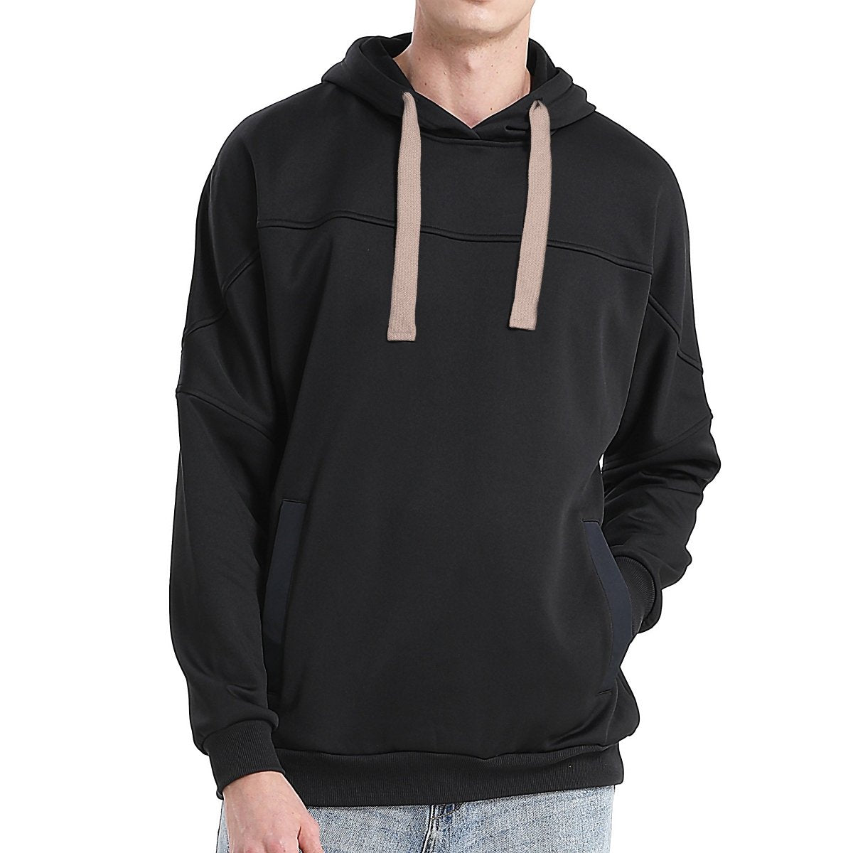 "fly hoodie in Black with gold champagne, model front – Big Bee Workwear"