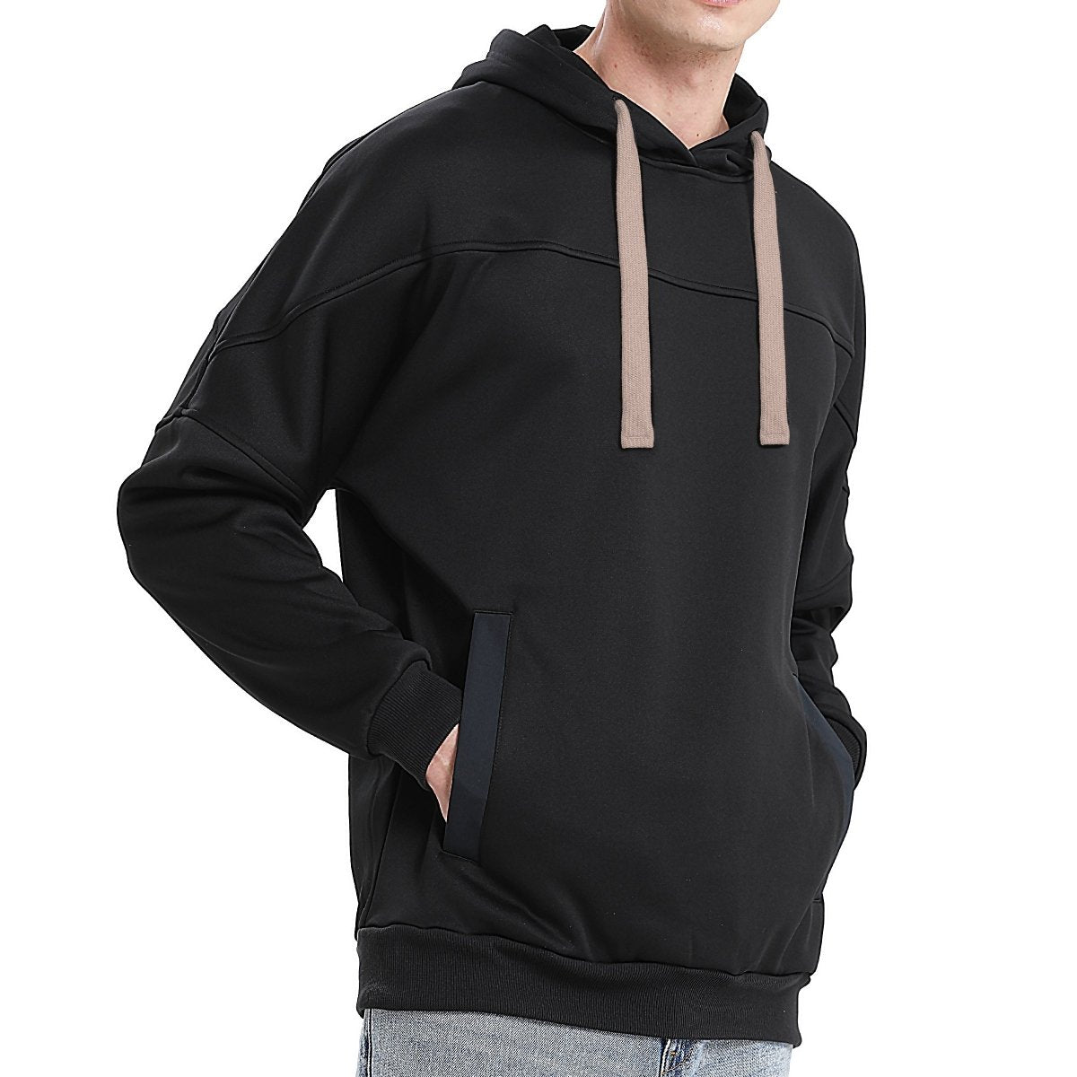 "fly hoodie in Black with gold champagne, model side – Big Bee Workwear"