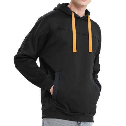 "fly hoodie in Black with orange, model side – Big Bee Workwear"