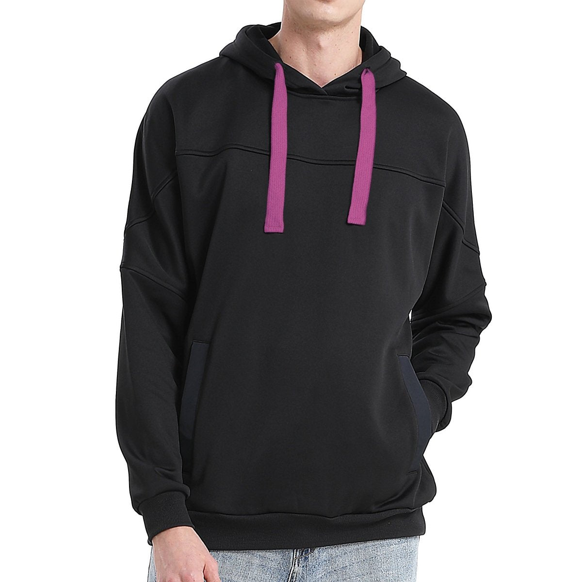"fly hoodie in Black with pink magenta, model front – Big Bee Workwear"