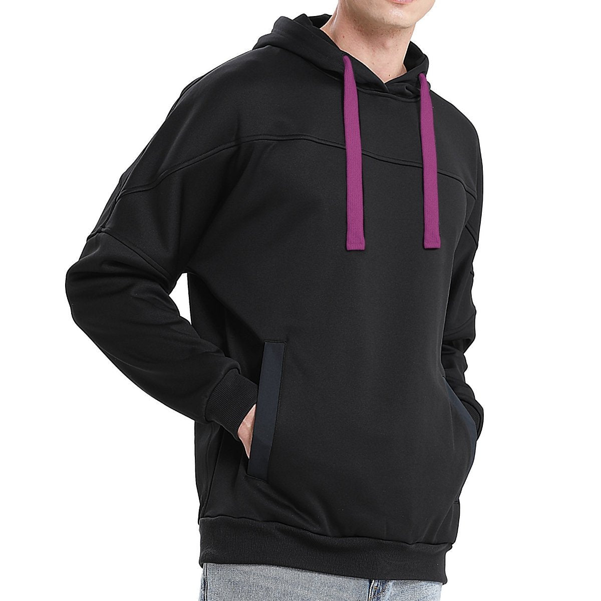 "fly hoodie in Black with pink magenta, model side – Big Bee Workwear"