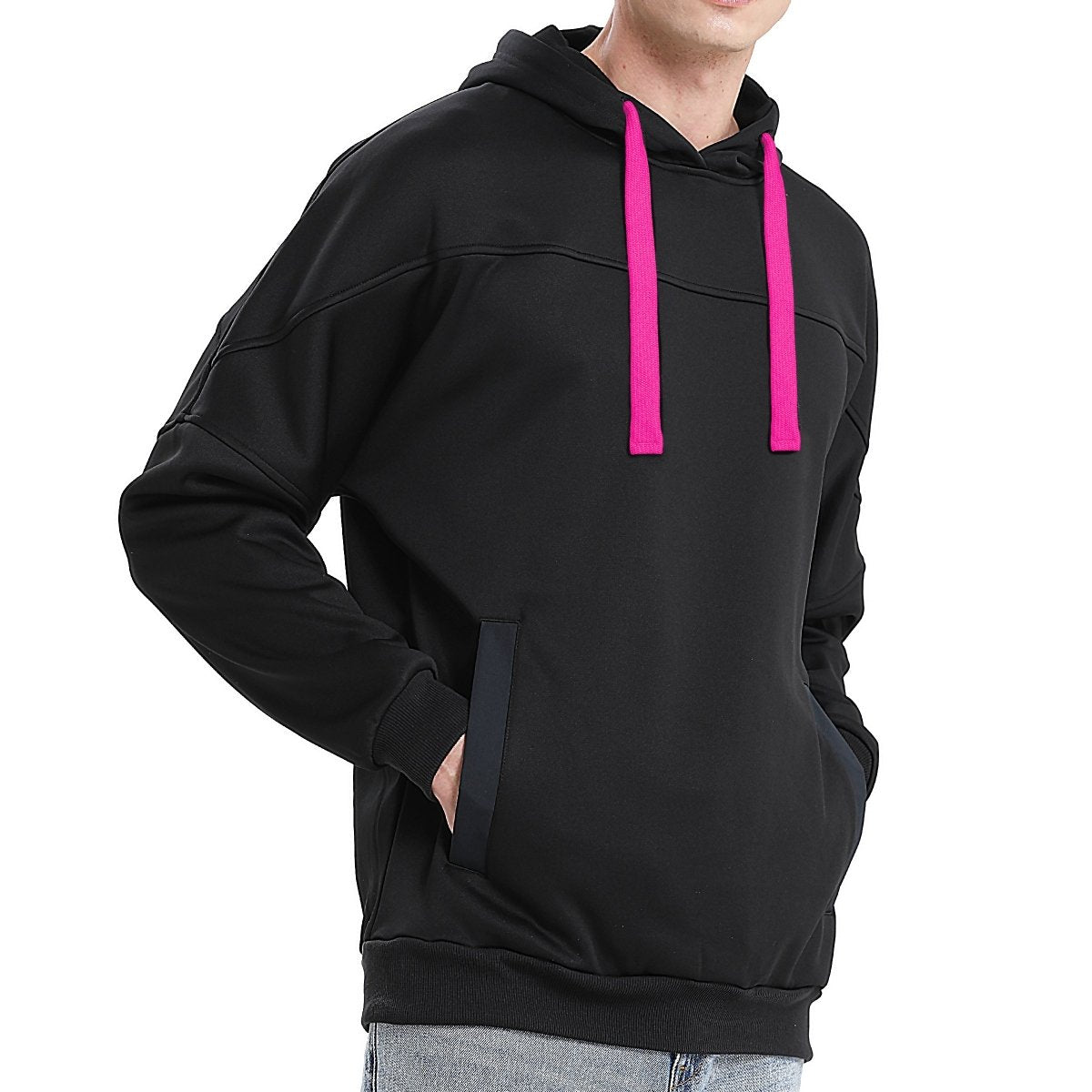 "fly hoodie in Black with pink, model side – Big Bee Workwear"