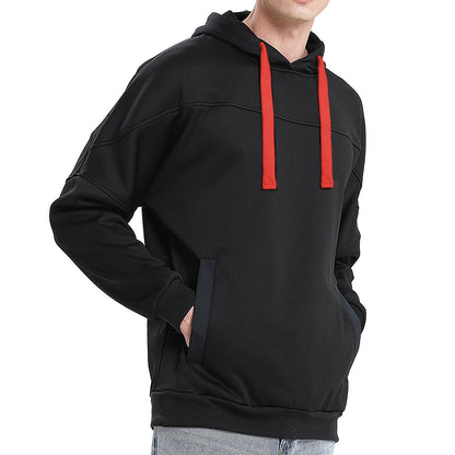 "fly hoodie in Black with red, model side – Big Bee Workwear"