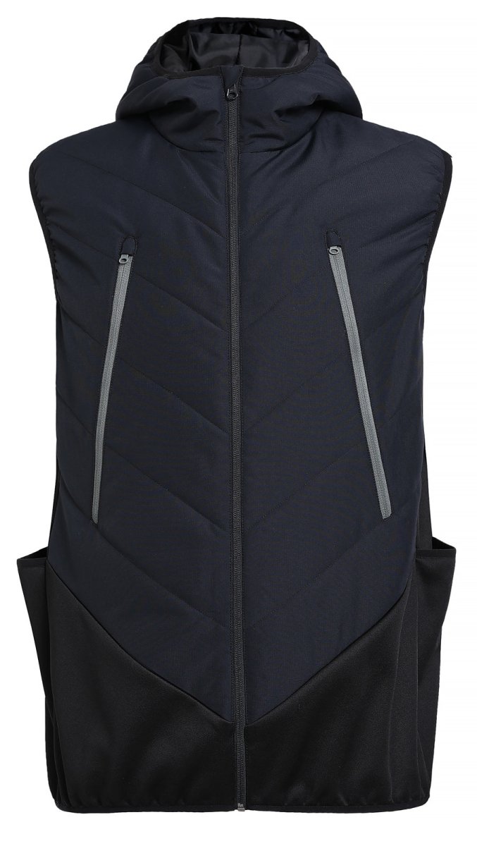 "climb puffer vest in black-blue, front – ISUSI"