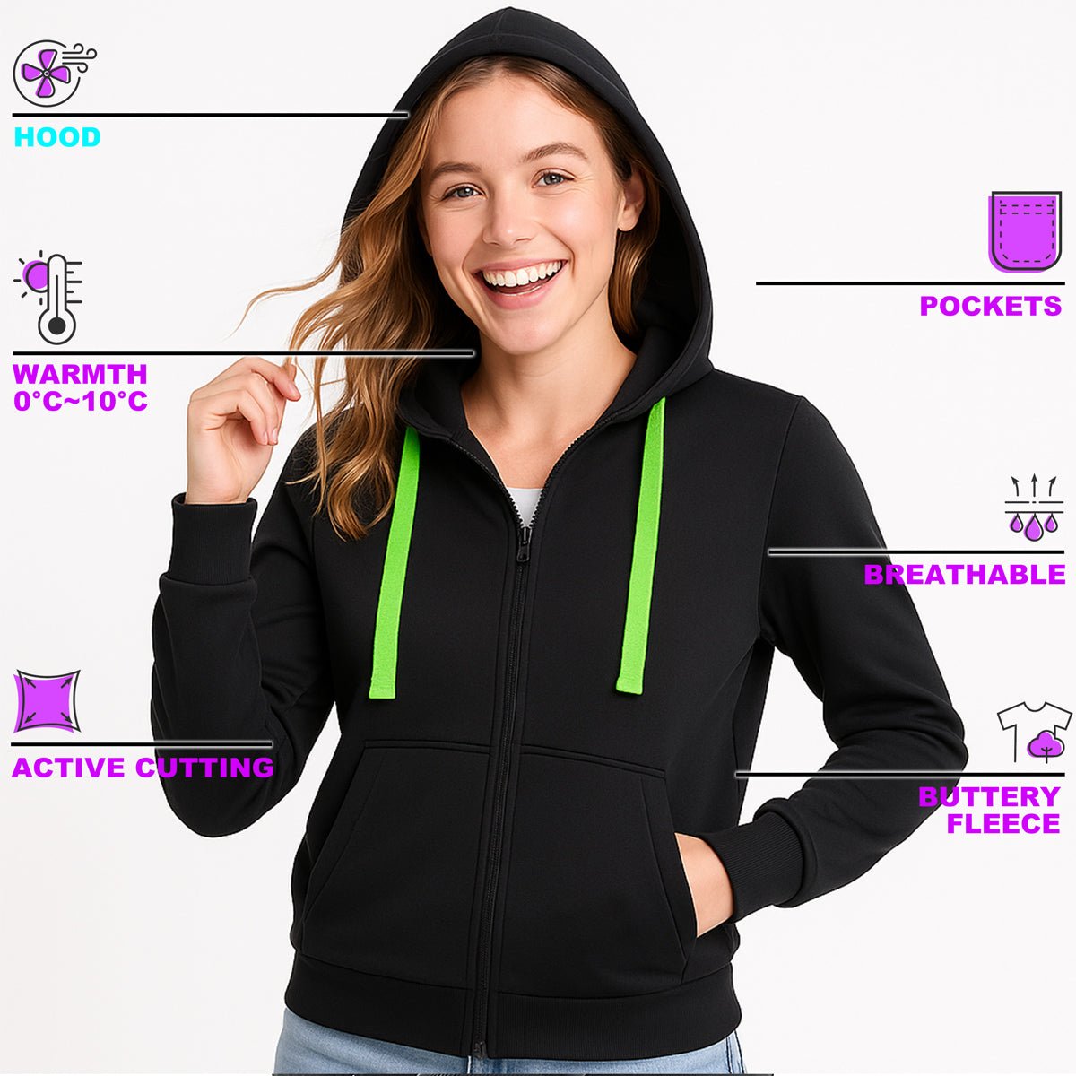 "ladies wonder zip hoodie key features – Big Bee Workwear"