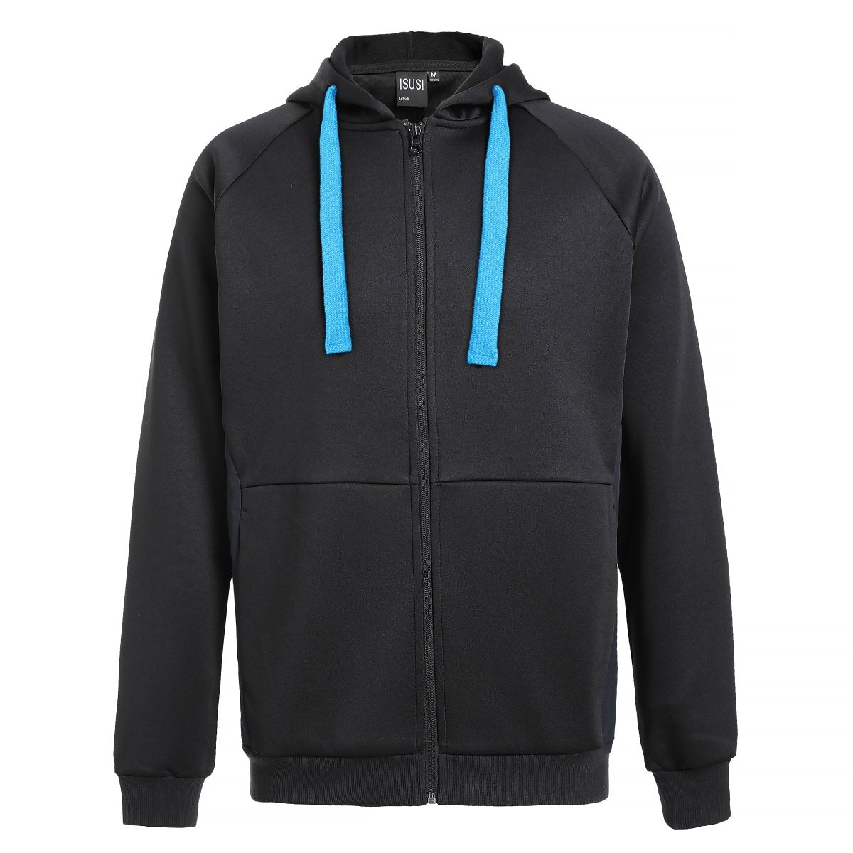 "ladies wonder zip hoodie in Black with Aqua Blue, front – Big Bee Workwear"