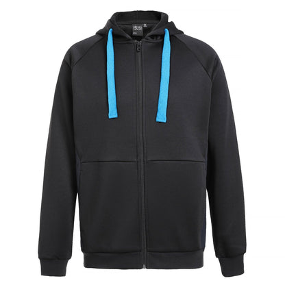 "ladies wonder zip hoodie in Black with Aqua Blue, front – Big Bee Workwear"