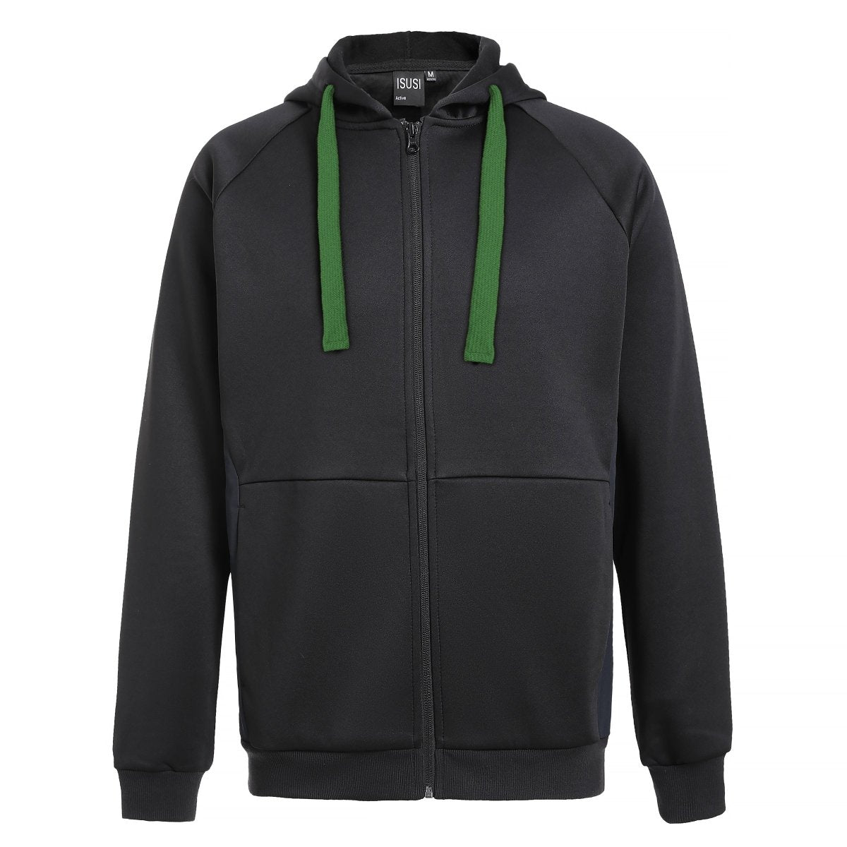"ladies wonder zip hoodie in Black with green, front – Big Bee Workwear"