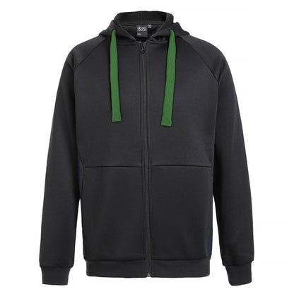 "ladies wonder zip hoodie in Black with green, front – Big Bee Workwear"