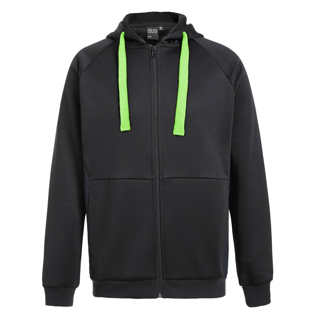 "ladies wonder zip hoodie in Black with green lime, front – Big Bee Workwear"