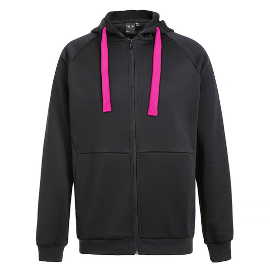 "ladies wonder zip hoodie in Black with pink, front – Big Bee Workwear"