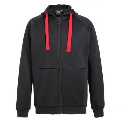 "ladies wonder zip hoodie in Black with red, front – Big Bee Workwear"