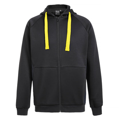 "ladies wonder zip hoodie in Black with yellow, front – Big Bee Workwear"