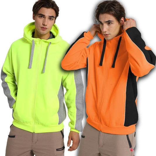"Panel Zip-Up Hi-Vis Work Hoodie, multi-colour options overview – Big Bee Workwear"