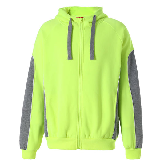 Panel Zip-Up Hi-Vis Work Hoodie in yellow grey, front – Big Bee Workwear