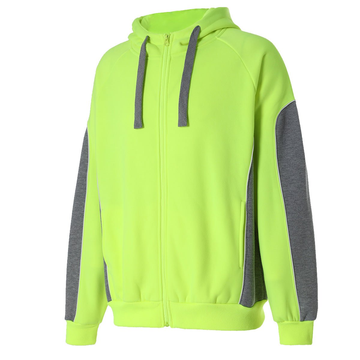 "Panel Zip-Up Hi-Vis Work Hoodie in yellow grey, side – Big Bee Workwear"