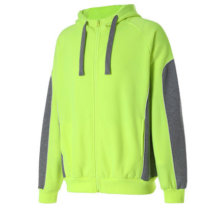 "Panel Zip-Up Hi-Vis Work Hoodie in yellow grey, side – Big Bee Workwear"