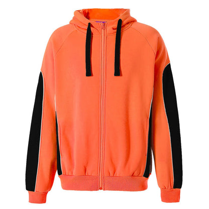 "Panel Zip-Up Hi-Vis Work Hoodie in orange black, front – Big Bee Workwear"