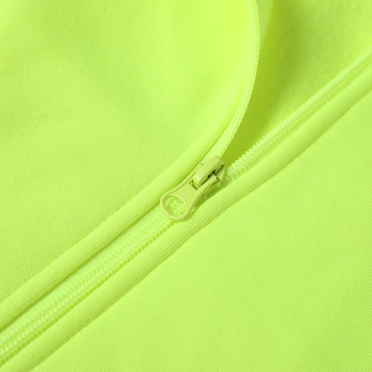 "Panel Zip-Up Hi-Vis Work Hoodie zipper detail close-up – Big Bee Workwear"