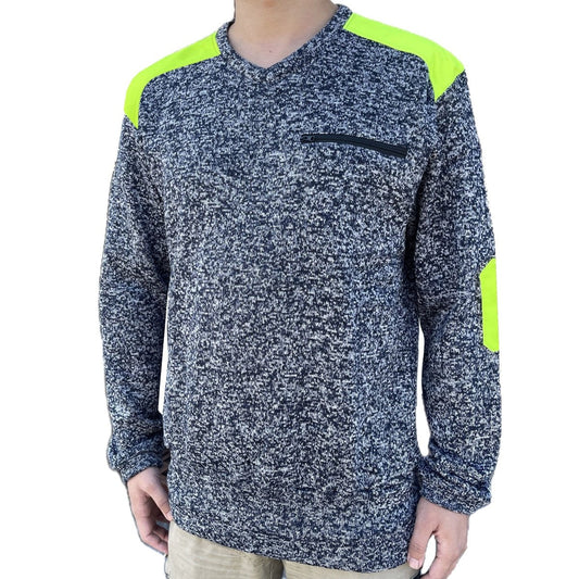 "V-Neck Work jumper in yellow navy, Fleece, model front – Big Bee Workwear"