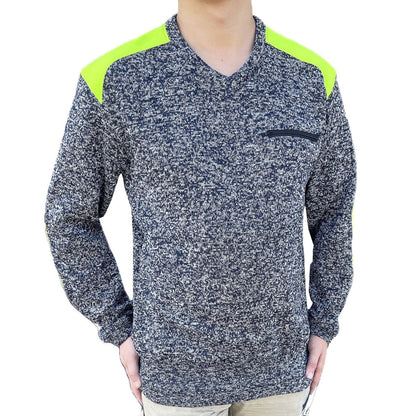 "V-Neck Work jumper in yellow navy, Fleece, model in action – Big Bee Workwear"