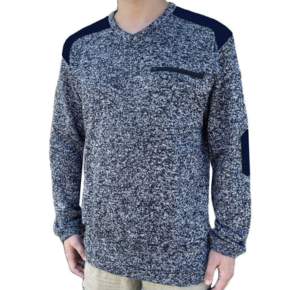 "V-Neck Work jumper in Navy Blue, Fleece, model front – Big Bee Workwear"