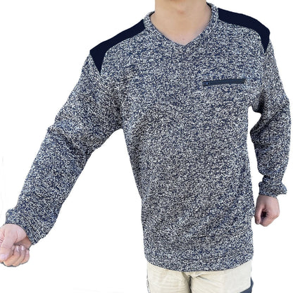 "V-Neck Work jumper in Navy Blue, Fleece, model posed – Big Bee Workwear"