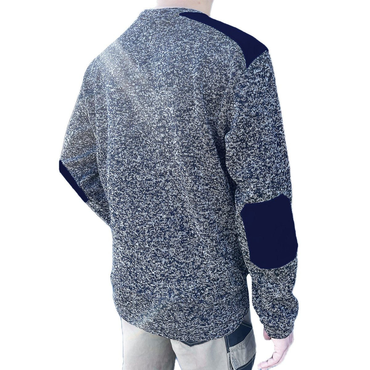 "V-Neck Work jumper in Navy Blue, Fleece, model back – Big Bee Workwear"