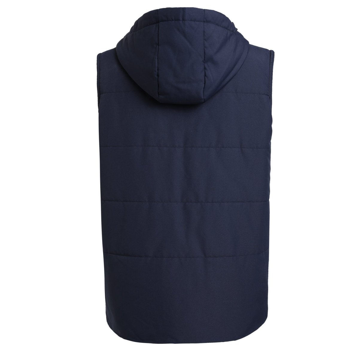 "essential puffer vest in blue-navy, back – ISUSI"