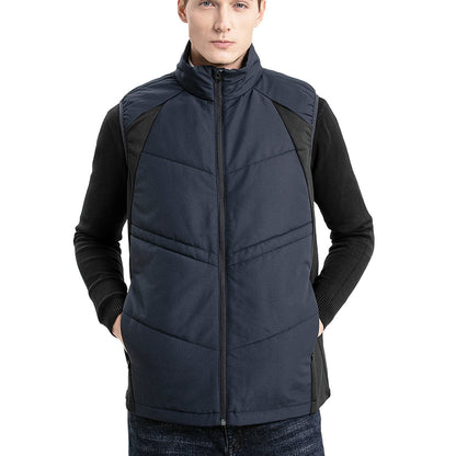 "elite puffer vest in blue-navy, model front – ISUSI"