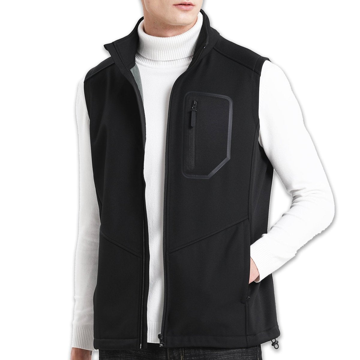 "i.t. softshell vest in black, model front – ISUSI"