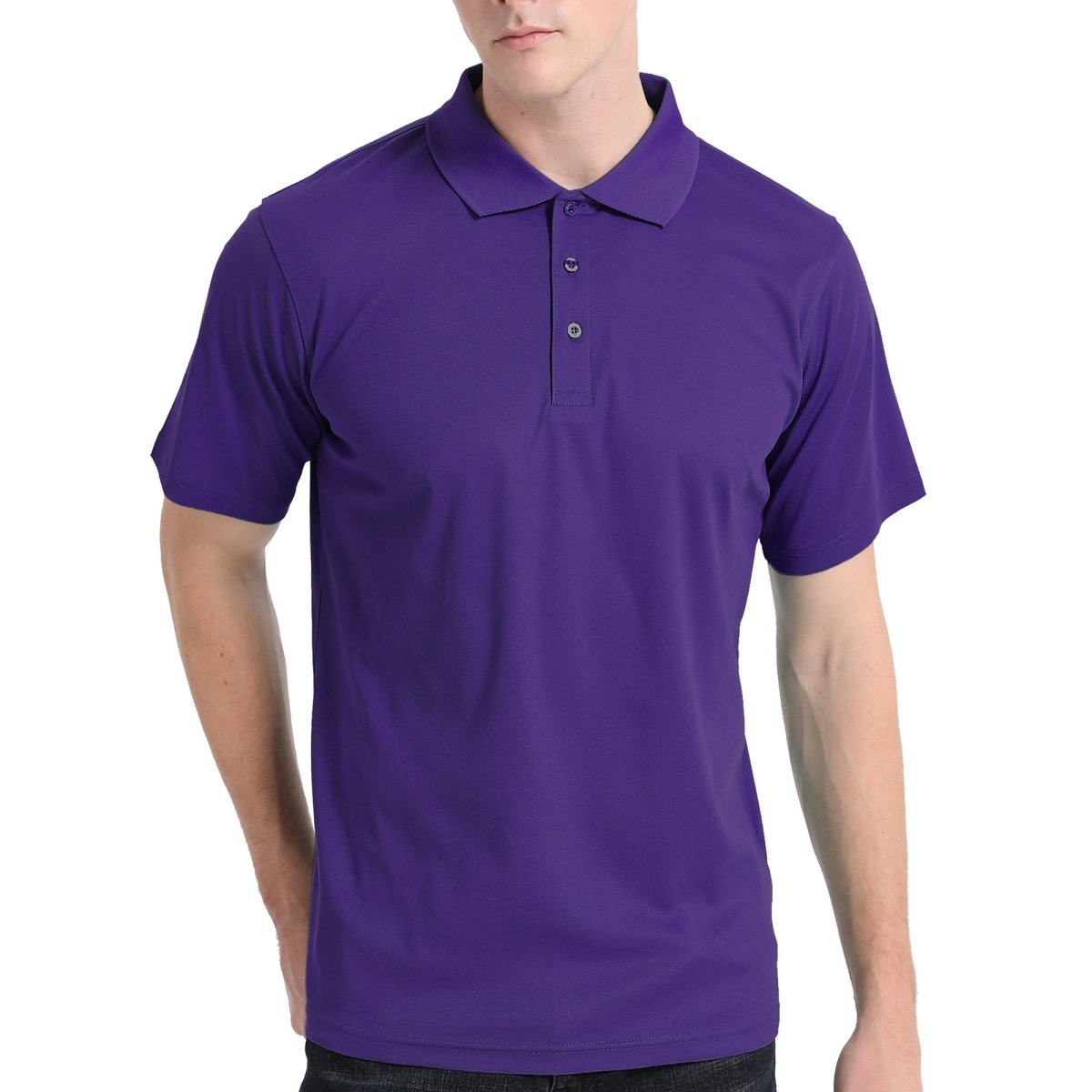 Men’s Plain polo shirt in purple, Short Sleeve, model front – Big Bee Workwear