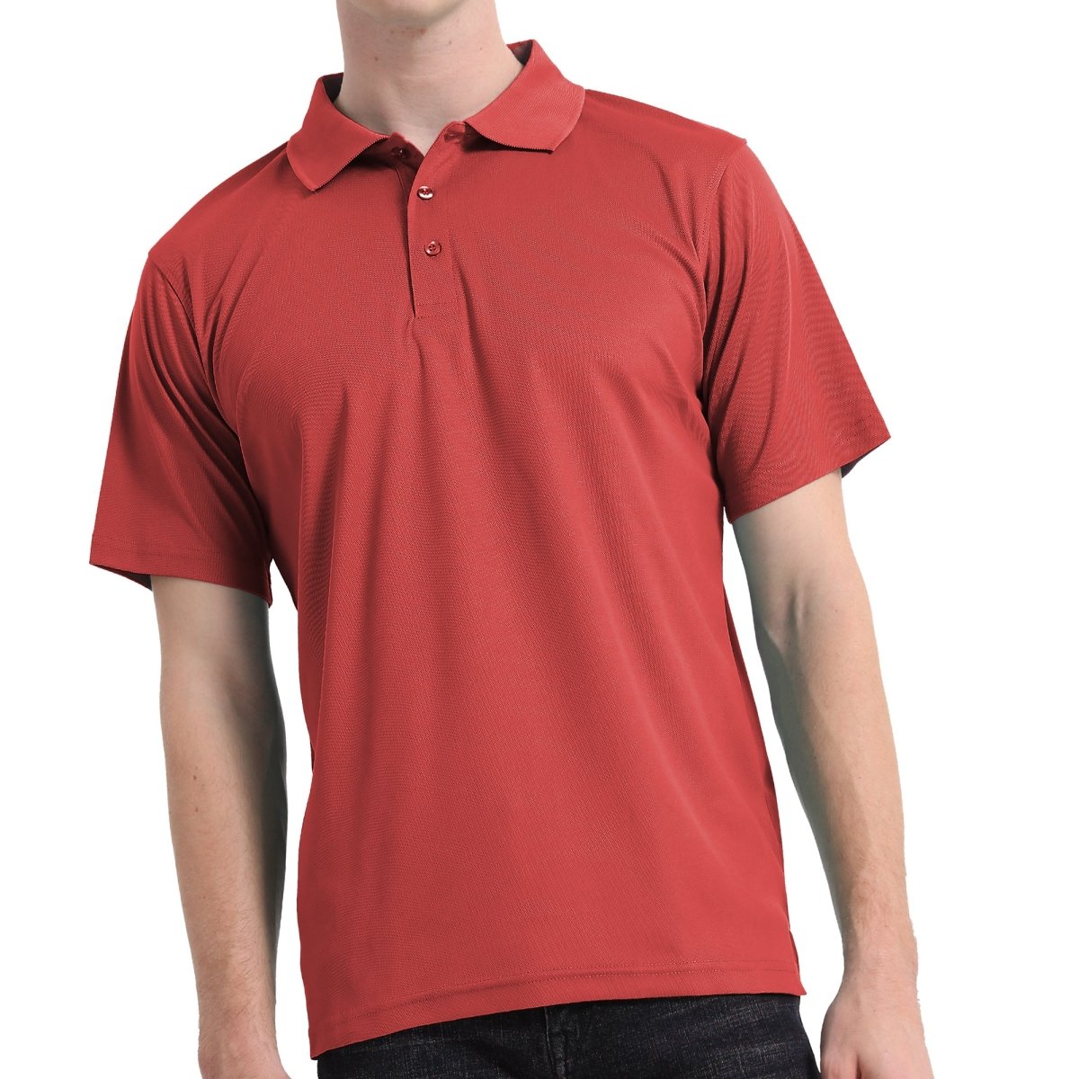 "Men’s Plain polo shirt in maroon red, Short Sleeve, model front – Big Bee Workwear"