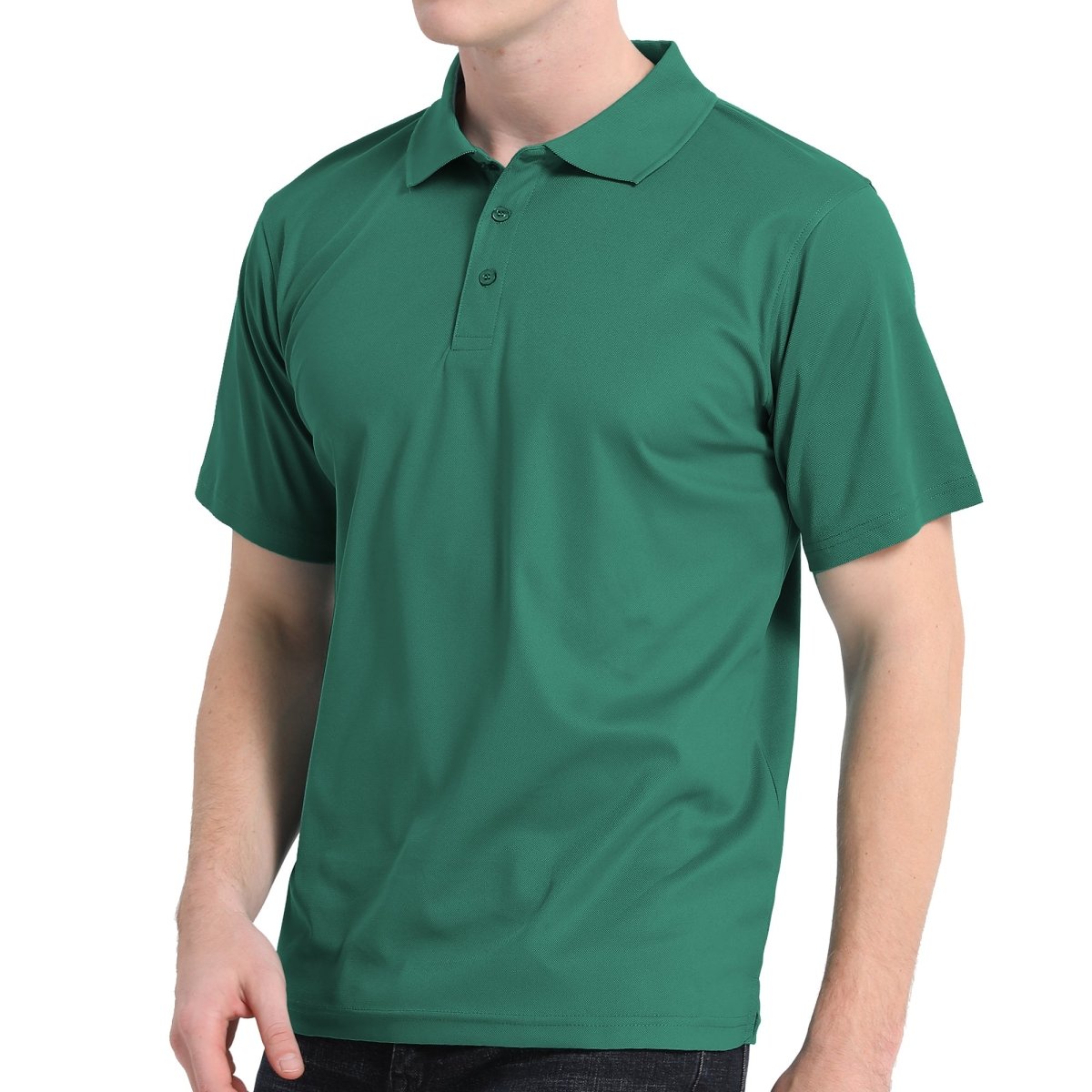 "Men’s Plain polo shirt in green, Short Sleeve, model front – Big Bee Workwear"