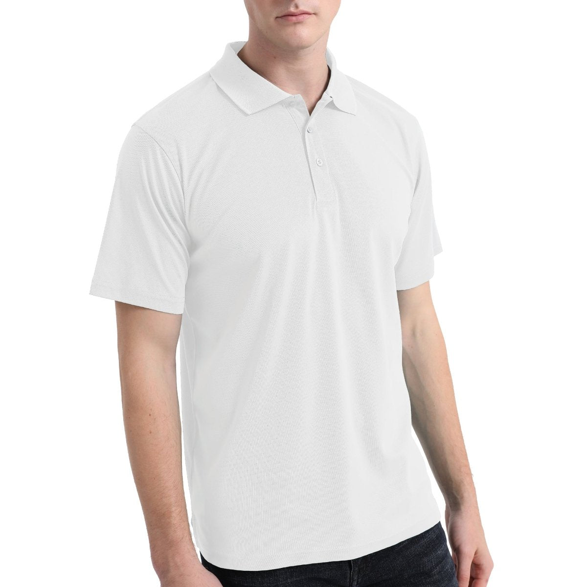 "Men’s Plain polo shirt in white, Short Sleeve, model front – Big Bee Workwear"