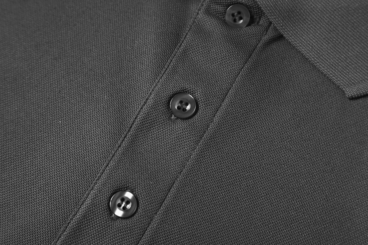 "Men’s Plain polo shirt, Short Sleeve, button detail close-up – Big Bee Workwear"