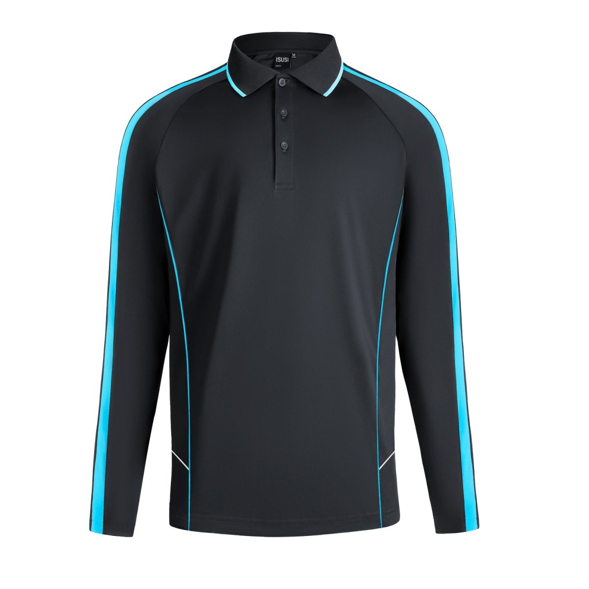 "flow polo shirt in Black with Aqua Blue, front – Big Bee Workwear"