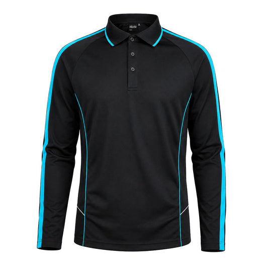 "flow polo shirt in Black with Aqua Blue, front – Big Bee Workwear"