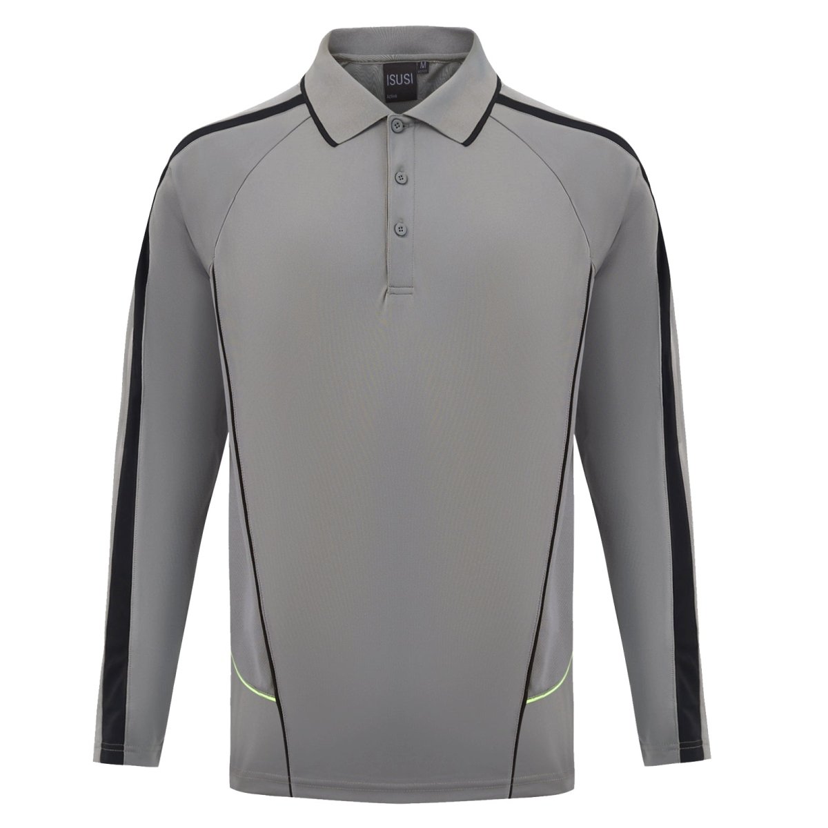 "flow polo shirt in grey black, front – Big Bee Workwear"