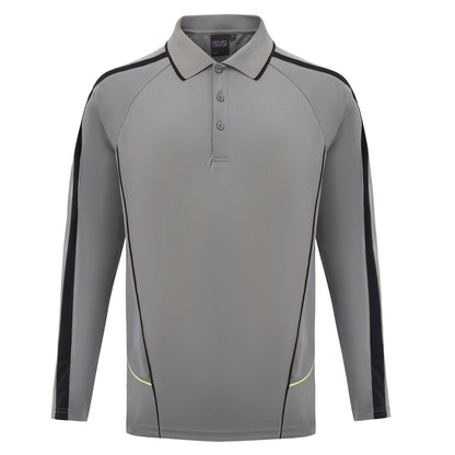 "flow polo shirt in grey black, front – Big Bee Workwear"