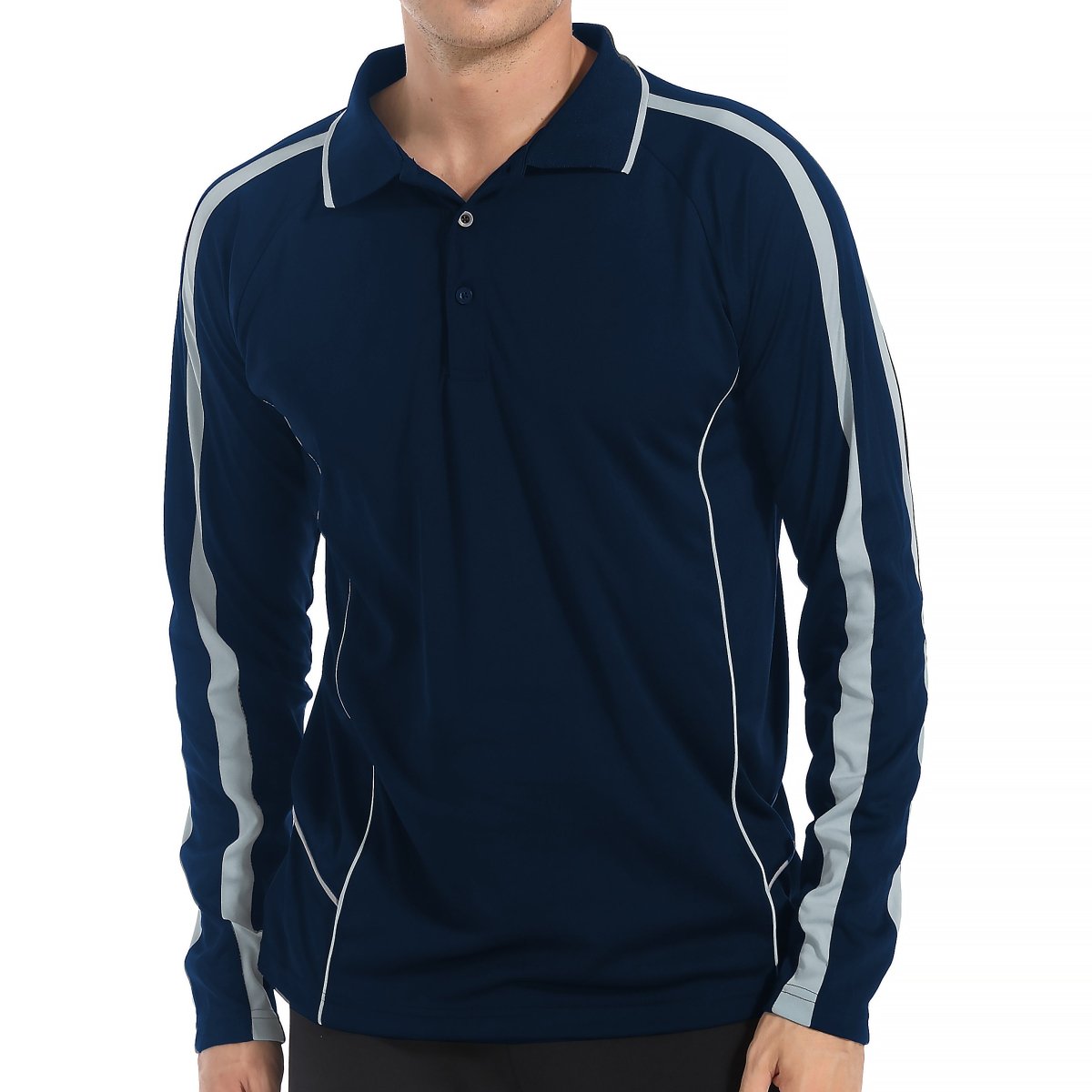 "flow polo shirt in navy grey, model front – Big Bee Workwear"