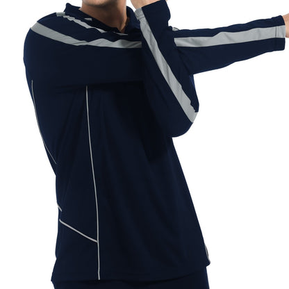 "flow polo shirt in navy grey, model posed – Big Bee Workwear"